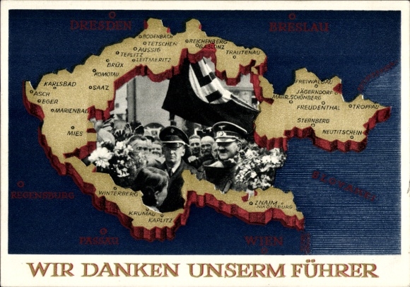 Postal stationery Postcard We thank our Führer, Sudetenland, Bohemia, Moravia, Hitler
