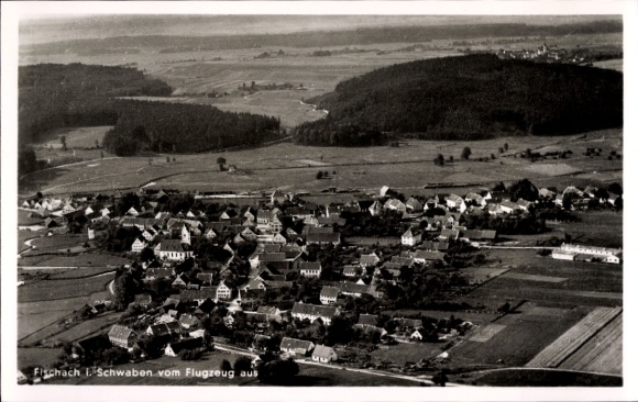 Postcard Fischach in Swabia, aerial photograph