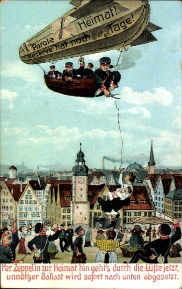 Ak Zeppelin über einem Ort, Deutsche Soldaten, Parole Heimat