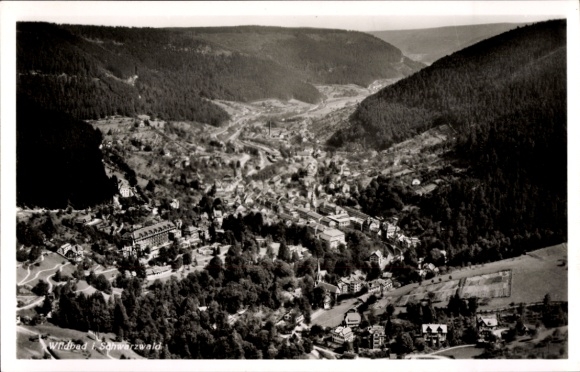 Postcard Bad Wildbad in the Black Forest, aerial photograph