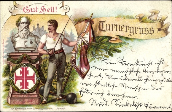 Chromo-Litho Turnergruß, German Turnerbund, Gut Heil, Turnvater Jahn
