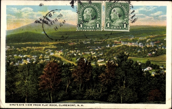 Ak Claremont New Hampshire USA, algemeen uitzicht vanaf Flat Rock