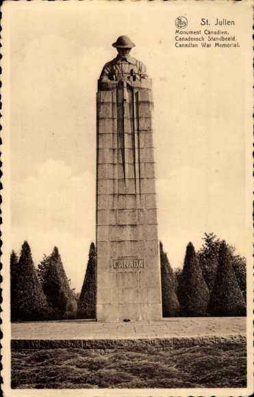 Postcard St. Julien Langemarck Langemark Poelkapelle West Flanders, Canadian War Memorial