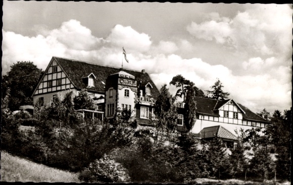 Postcard Ambrock Hagen in Westphalia, Berggasthaus Linscheid, half-timbered houses