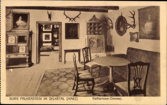 Ak Pansfelde Falkenstein in de Harz, kasteel Falkenstein, Katharinenkamer, kasteel Falkenstein, interieur