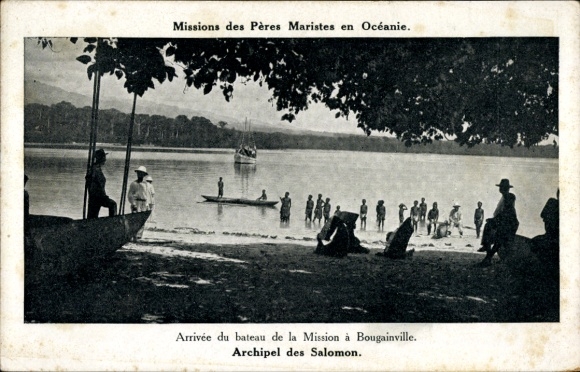 Postcard Bougainville Salomon Islands Solomon Islands Pacific, arrival of the mission boat