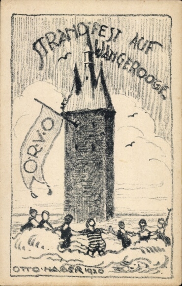 Künstler Ak Nordseebad Wangerooge in Ostfriesland, Strandfest, Westturm