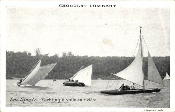CPA Sport, Yachting a voile en riviere, Reklame, Chocolat Lombart