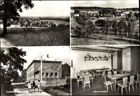 Postcard Wernitzgrün Erlbach in the Vogtland, farmer&#39;s room, inn Zur Linde, panorama