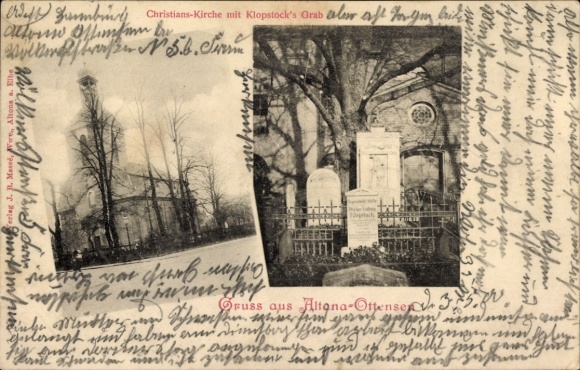 Postcard Hamburg Altona Ottensen, Christians-Kirche, Klopstock's-Grab