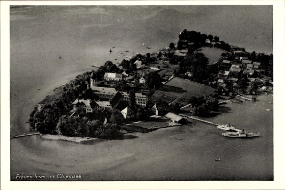 Postcard Frauenchiemsee Fraueninsel Chiemsee Upper Bavaria, aerial photograph