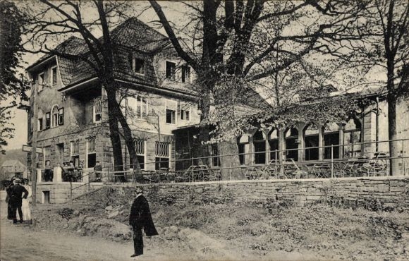 Ak Wittbräucke Herdecke an der Ruhr, historisch gebouw, restaurant, bomen, straat, mensen