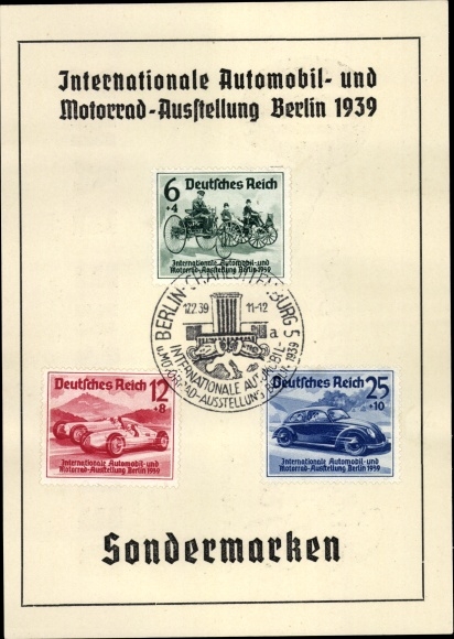 Stamps Postcard Int. Automobile and motorcycle exhibition Berlin 1939, Deutsche Bank, savings book