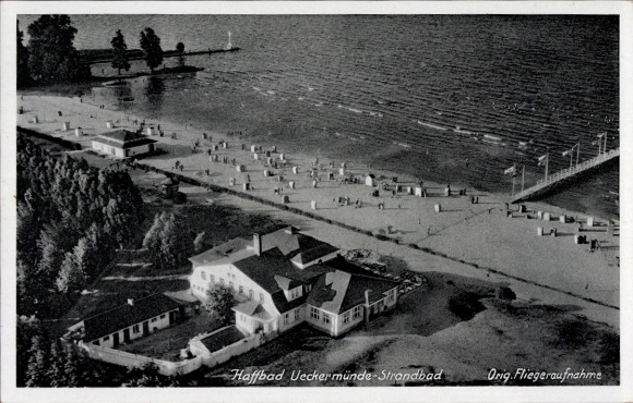 Postcard Ueckermünde in Vorpommern, aerial photograph