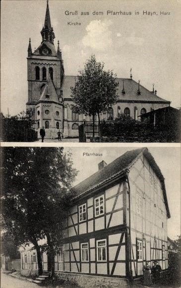 Ak Hayn im Harz Zuid-Harz, kerk, pastorie