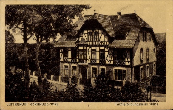 Ak Gernrode Quedlinburg in het Harzgebergte, luchtkuuroord Gernrode-Harz, meisjesschool Gilles, architect
