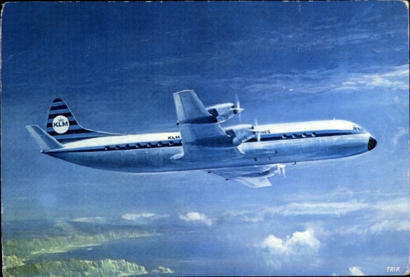 Postcard Dutch passenger aircraft, KLM, Lockheed Prop Jet Electra II