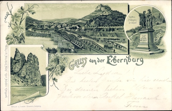Litho Bad Münster am Stein Ebernburg Bad Kreuznach, Hutten Sickingen Denkmal, Rheingrafenstein