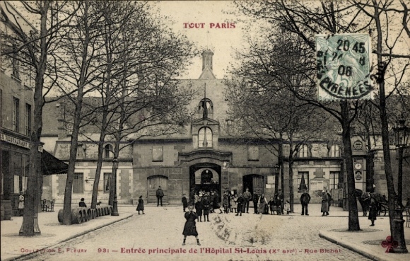 Ak Paris X, hoofdingang van het St-Louis Ziekenhuis