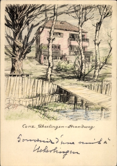 Artist Postcard Conz Konz on the Moselle, Überlingen-Strandweg