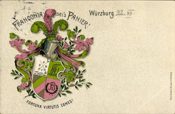 Studentika Postcard Würzburg, Corps Franconia, coat of arms