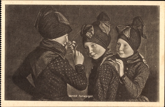 Artist Postcard Exner, Fanopiger, children in Danish costume
