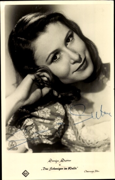 Postcard actress Sonja Sutter, portrait, The Silence in the Forest, autograph