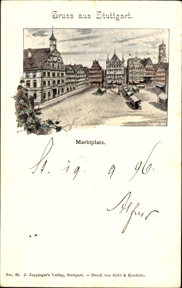 Postwaardekaart briefkaart Stuttgart in Baden Württemberg, marktplein