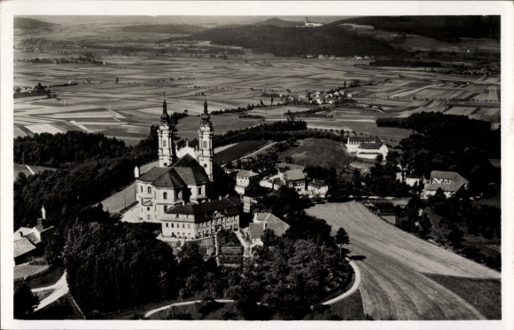 Postcard Vierzehnheiligen Bad Staffelstein am Main Upper Franconia, aerial photograph, Banz Castle