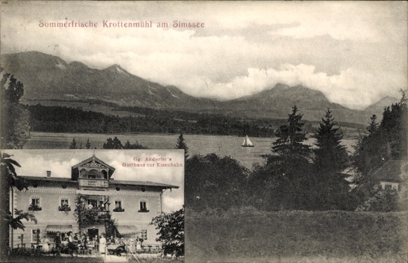 Postcard Krottenmühl Söchtenau in the district of Rosenheim Upper Bavaria, Gg. Andorfer's Inn on the Railway