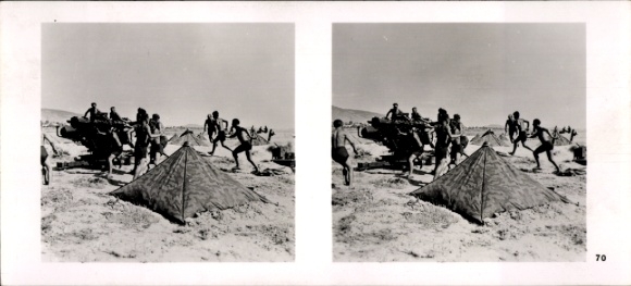 Stereo image photo Flying and Winning No. 70, air raid warning at an anti-aircraft battery in Greece