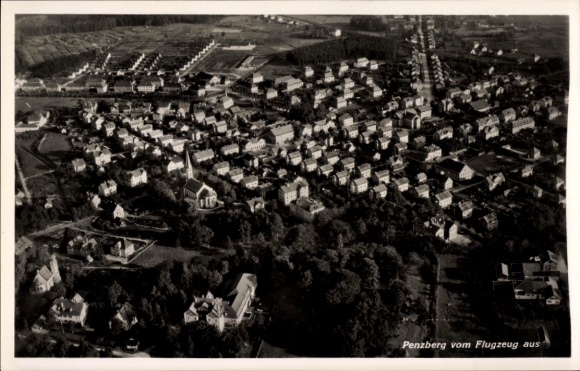 Postcard Penzberg in Upper Bavaria, aerial photograph