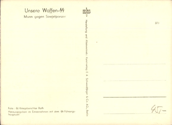 Postcard Waffen-SS, Man against Soviet Tank