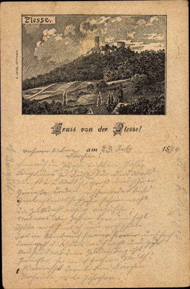 Forerunner litho Eddigehausen Bovenden w Dolnej Saksonii, zamek Plesse, 1894