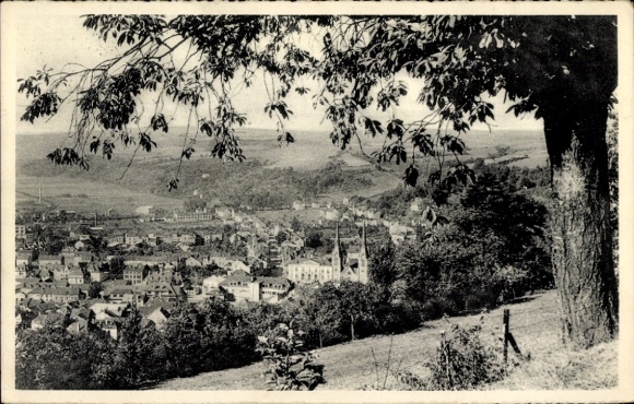 Postcard Diekirch Luxembourg, landscape, view of hills, trees, black and white photography