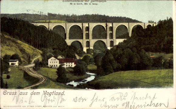 Postcard Jocketa Pöhl in Vogtland, Elstertal Bridge