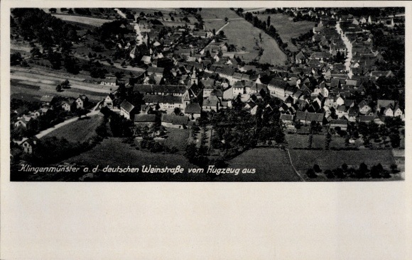 Postcard Klingenmünster on the Palatinate Wine Route, aerial photograph