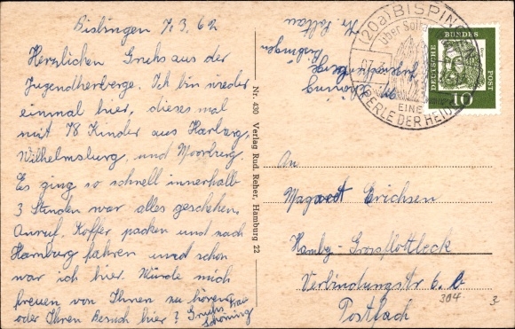 Postcard Bispingen Heidekreis, 500-year-old linden tree with pastorate