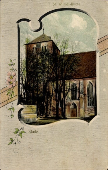 Passepartout Postcard Stade in Lower Saxony, St. Wilhadi Church