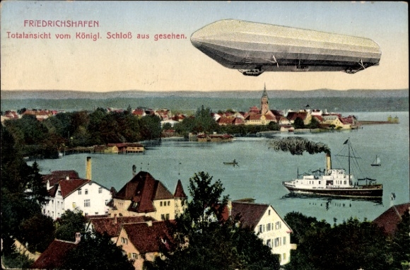 Ansichtkaart Friedrichshafen aan het Bodenmeer, algemeen uitzicht, Zeppelin