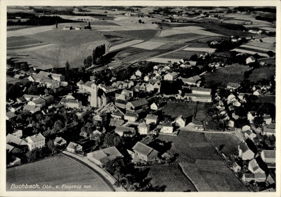 Postcard Buchbach in Upper Bavaria, aerial photograph