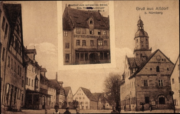 Ansichtkaart Altdorf bij Neurenberg in Midden-Franken Beieren, Gasthof zum Schwarzen Bären, gemeentehuis