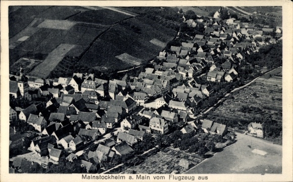 Postcard Mainstockheim in Lower Franconia Bavaria, aerial photograph