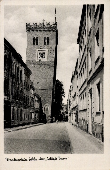 Ak Frankenstein Oederan Sachsen, Schiefer Turm,  Architektur, Stadtansicht