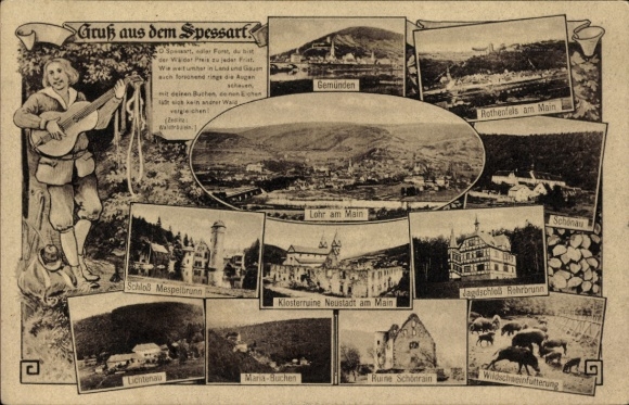 Postcard Lohr am Main Lower Franconia, Panorama, Spessart, Neustadt am Main, Monastery Ruins