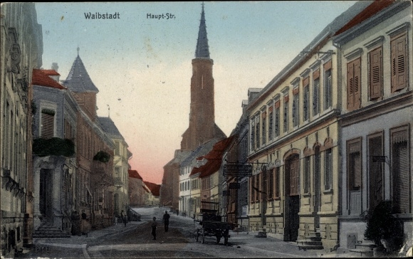Postcard Waibstadt in Baden, main street, church