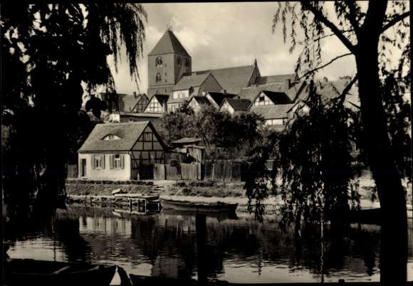 Postcard Plau am See Mecklenburg, An der Elde, boat dock