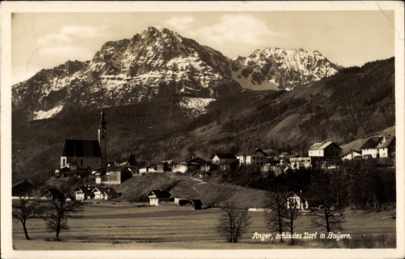 Postcard Anger in Upper Bavaria, total view, most beautiful village in Bavaria, mountains