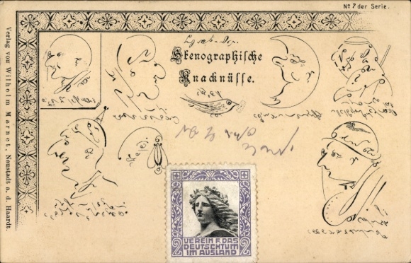 Postcard Stenographic Crack Nuts, Portraits, Moon