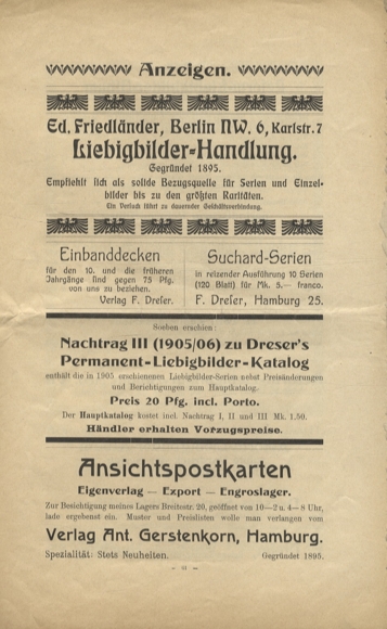 Liebig pictures newspaper advertising Dreser issue 4, volume 11, 1906